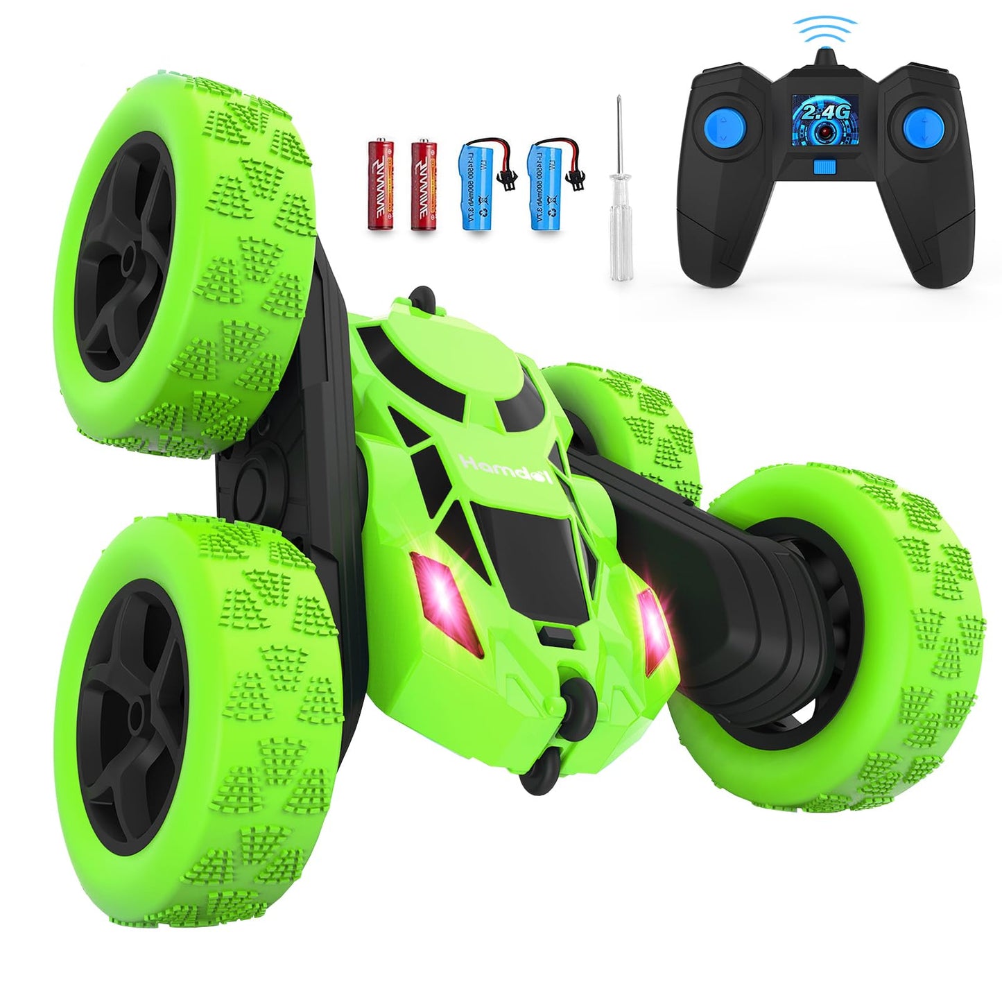 Hamdol Remote Control Car for Kids, 360° Rotating Double-Sided RC Car with LED Headlights, 4WD 2.4GHz Electric Rechargeable Toy Vehicle for Boys and Girls, Perfect Birthday