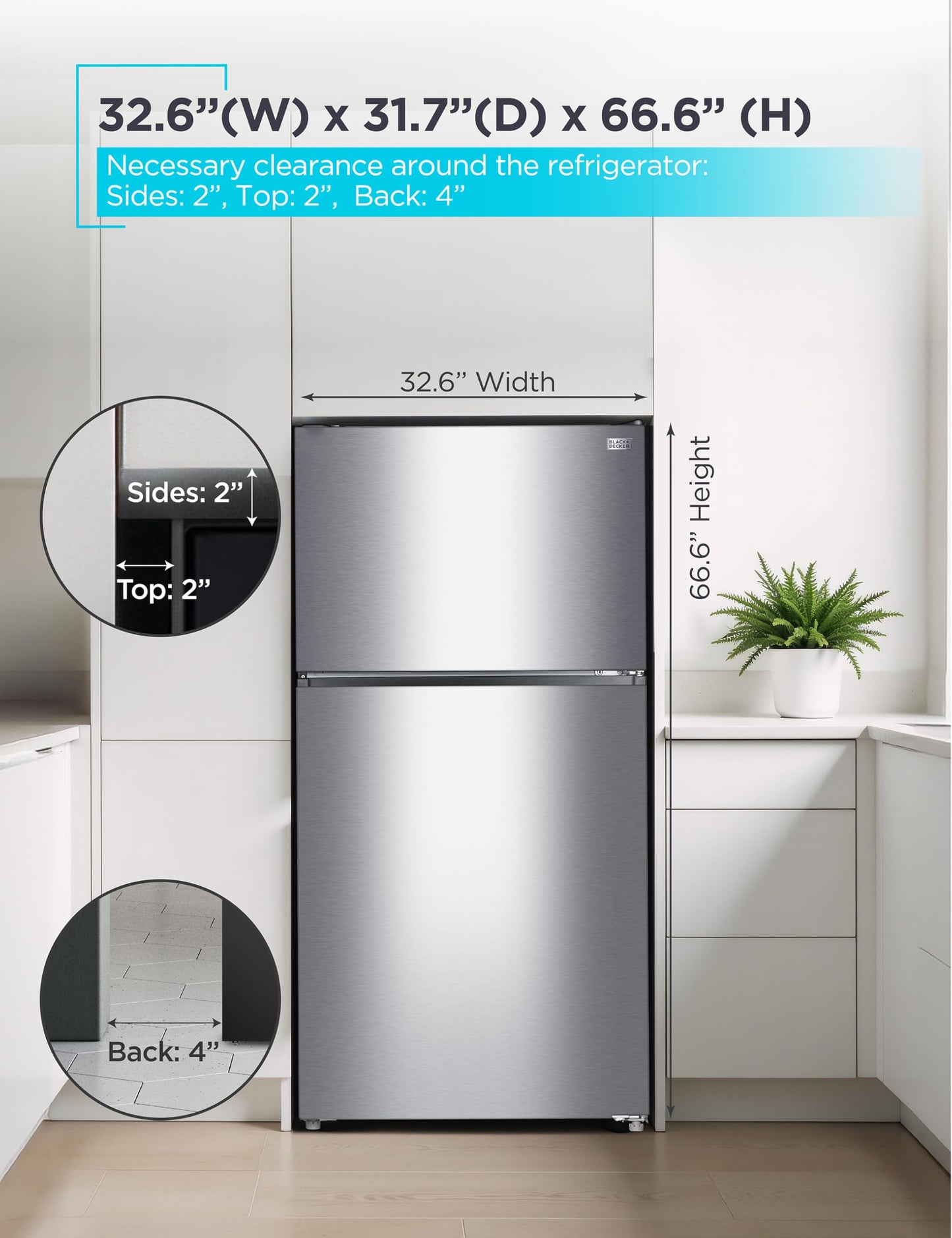 BLACK+DECKER 16.4 Cu. Ft. Top Mount Refrigerator with Freezer, 2 Door Refrigerator with Top Freezer and Separate Temperature Controls, Auto Defrost, BR1640KW, White