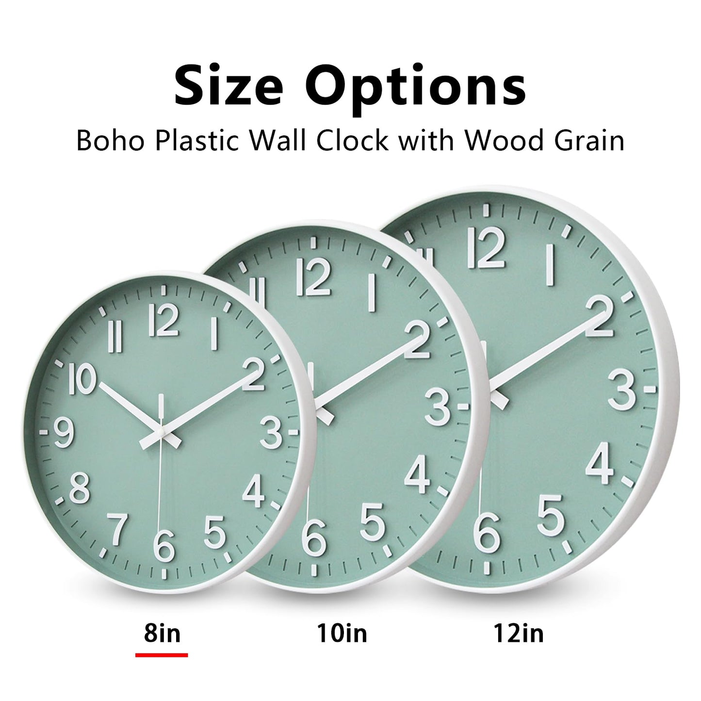 HZDHCLH Wall Clocks Battery Operated,Wall Clock Green,8 inch Wall Clock Silent Non Ticking Modern 3D Numbers for Kitchen Bedroom Living Room Office Classroom Decor