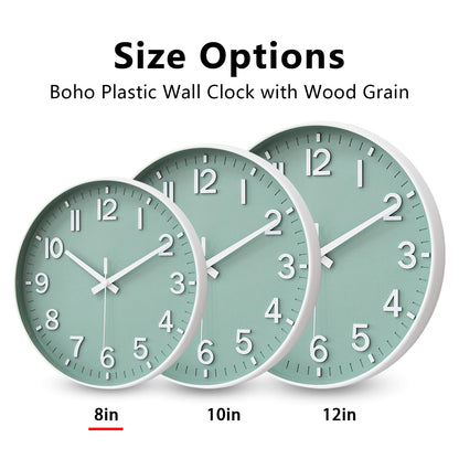 HZDHCLH Wall Clocks Battery Operated,Wall Clock Green,8 inch Wall Clock Silent Non Ticking Modern 3D Numbers for Kitchen Bedroom Living Room Office Classroom Decor
