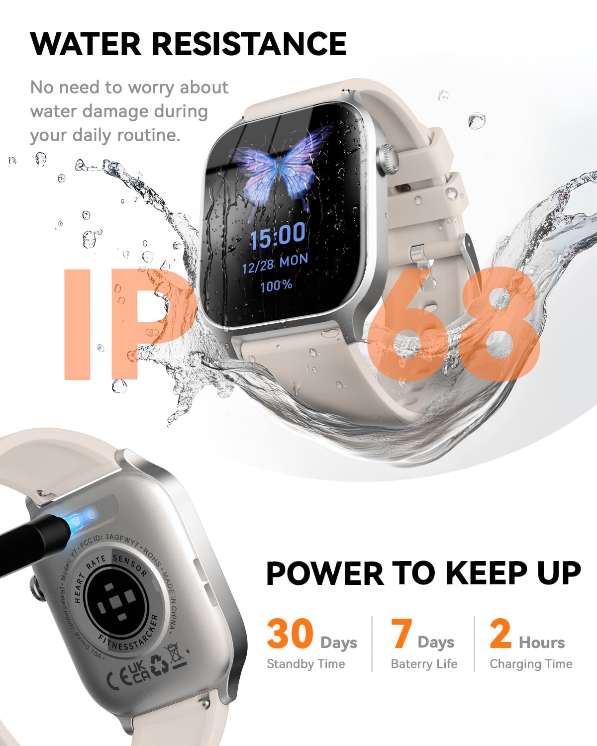 Smart Watches for Women Men, Fitness Tracker Watch with 110 Sports Modes, Step Counter/Sleep Monitor/Pedometer, IP68 Waterproof, Bluetooth Call & Music Control Smartwatch for iPhone/Android,Starlight