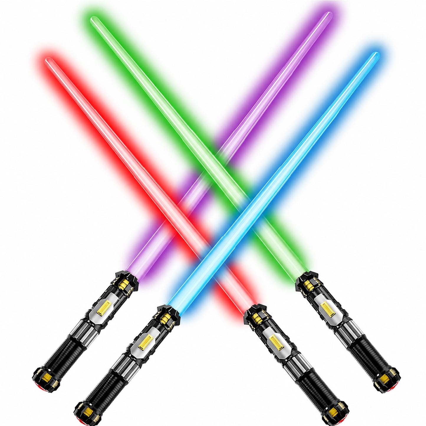 Cawiew 4 Pack Light up Sword with FX Sound (on-Off Control) and Full Retractable Handle, 4 Colors LED Glow in The Dark Toy for Kids Adult