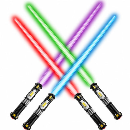 Cawiew 4 Pack Light up Sword with FX Sound (on-Off Control) and Full Retractable Handle, 4 Colors LED Glow in The Dark Toy for Kids Adult