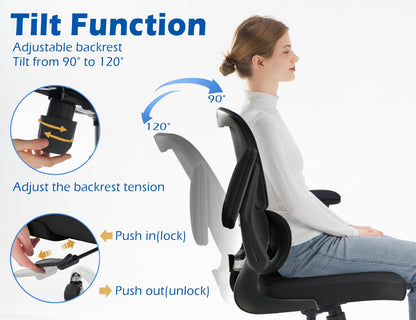 TRALT Ergonomic Office Chair - Desk Chair with Adjustable Lumbar Support Computer Chair - Mesh Comfy Chair with Flip-up Armrests - Gaming Chairs for Adults Home Office (Leather, White)
