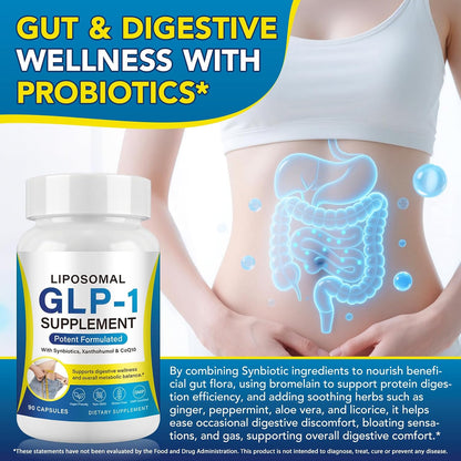 asusxcli GLP-1 Supplement - Dietary Supplement -Synbiotics - Curb Appetite, Boost Metabolism & Support Gut Health for Women & Men Lean Body Support - 90 Capsules