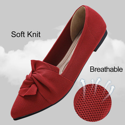 HIULYCENCE Flats for Womens Pointed Toe Ballet Flats with Bow Comfortable Knit Dressy Flats