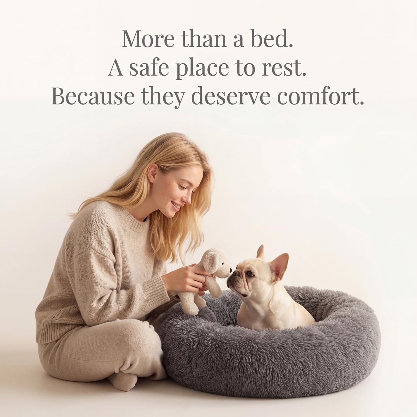 Small Calming Dogs Bed for Small Dogs Anti-Anxiety Machine Washable Fluffy Luxury Anti-Slip Waterproof Mute Base Warming Cozy Soft Pet Puppy Round Bed