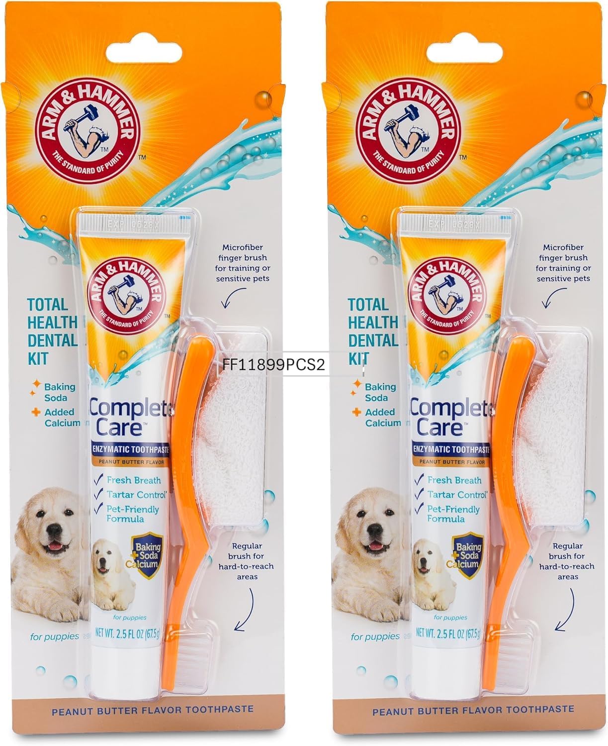 Arm & Hammer Complete Care Dog Dental Kit with Enzymatic Dog Toothpaste, Toothbrush and Finger Brush, Baking Soda and Calcium Formula for Plaque Tartar Control, Chicken Flavor, 2.5 Oz