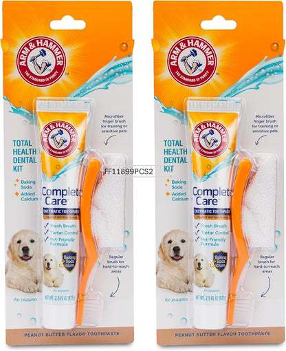 Arm & Hammer Complete Care Dog Dental Kit with Enzymatic Dog Toothpaste, Toothbrush and Finger Brush, Baking Soda and Calcium Formula for Plaque Tartar Control, Chicken Flavor, 2.5 Oz