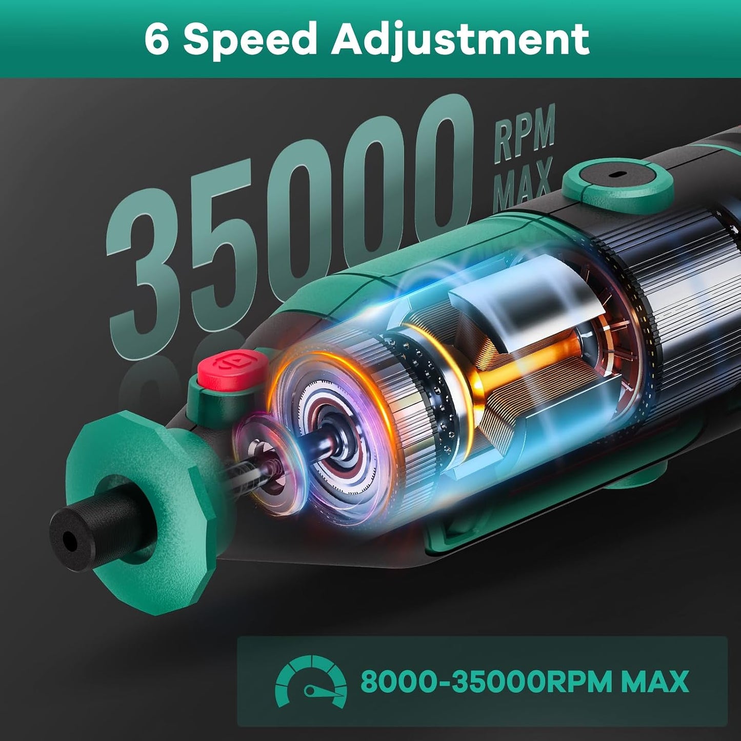 HYCHIKA 8000-35000 RPM Variable Speed Rotary Tool Kit with 179 Pcs Accessories, 180W Power Rotary Tool with Grinding Chain Bracket Flex Shaft for Wood Carving, Grinding, Cutting, Sanding, Polishing