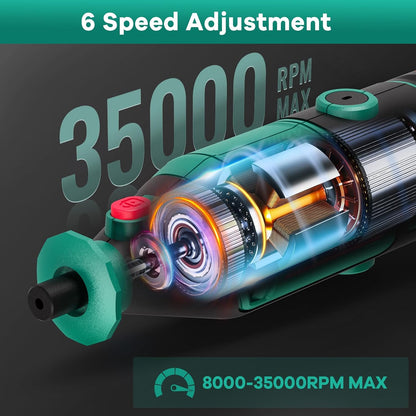 HYCHIKA 8000-35000 RPM Variable Speed Rotary Tool Kit with 179 Pcs Accessories, 180W Power Rotary Tool with Grinding Chain Bracket Flex Shaft for Wood Carving, Grinding, Cutting, Sanding, Polishing