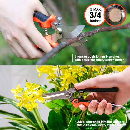 9 Piece Garden Tool Set | Heavy Duty Stainless Steel, Ergonomic Non-Slip Rubber Handles, Pruning Shears, Trowel, 600D Storage Tote Bag