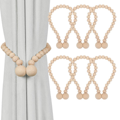 KLOGTSIND Magnetic Curtain Tiebacks, Curtain Holdbacks for Curtains 2 Pack, Wood Bead Curtain Holders for Boho Bedroom Decor, Baby Nursery Decor, Farmhouse Decor