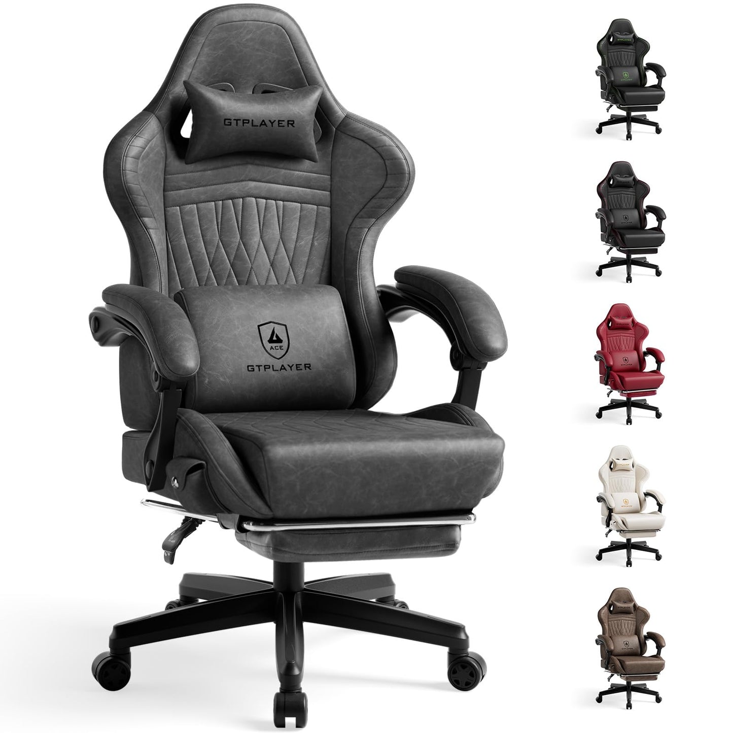 GTPLAYER Gaming Chair for Adults, Ergonomic Computer Game Chairs with Speakers, Footrest & Linkage Armrest, Reclining High Back Silla Gamer for Home Office, Ace Pro, Off-White