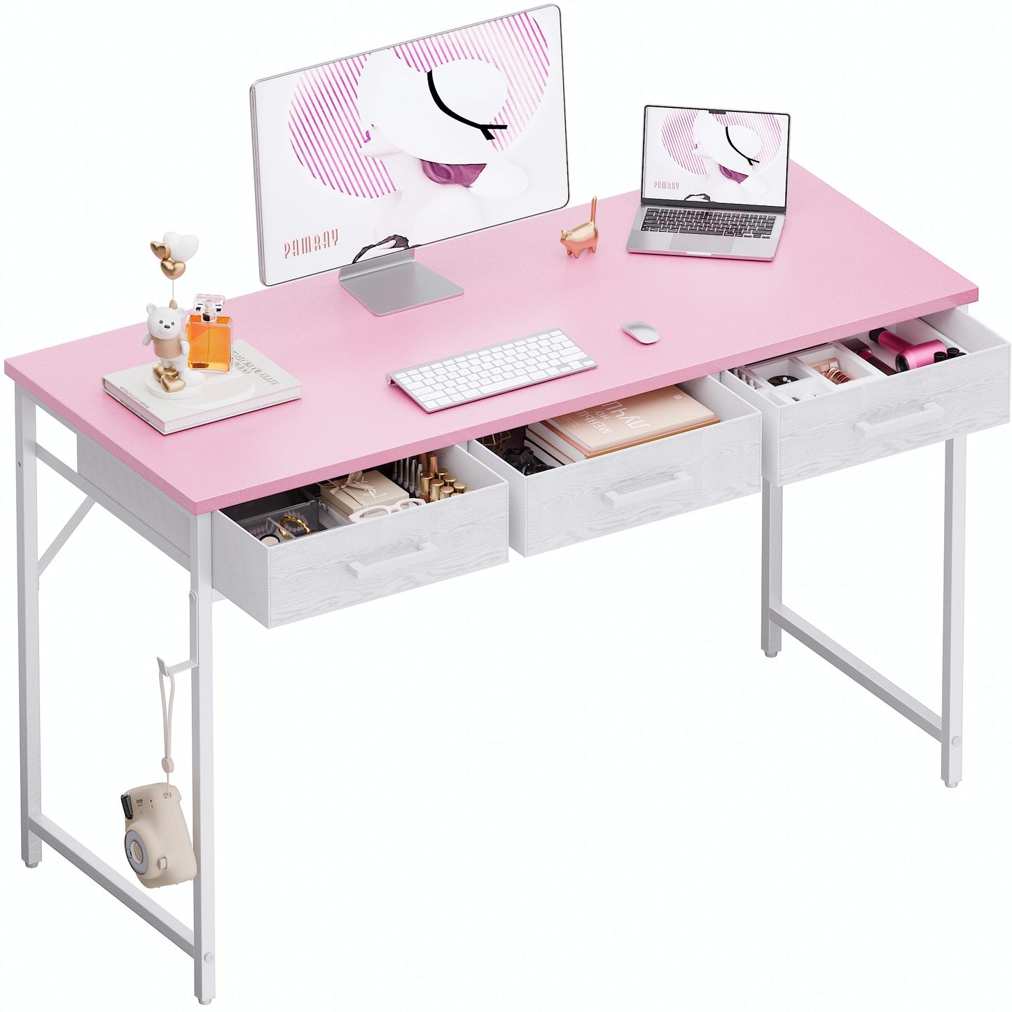 Pamray 32 Inch Small Computer Desk with 2 Drawers for Bedroom Study Writing Home Office Table for Small Spaces White