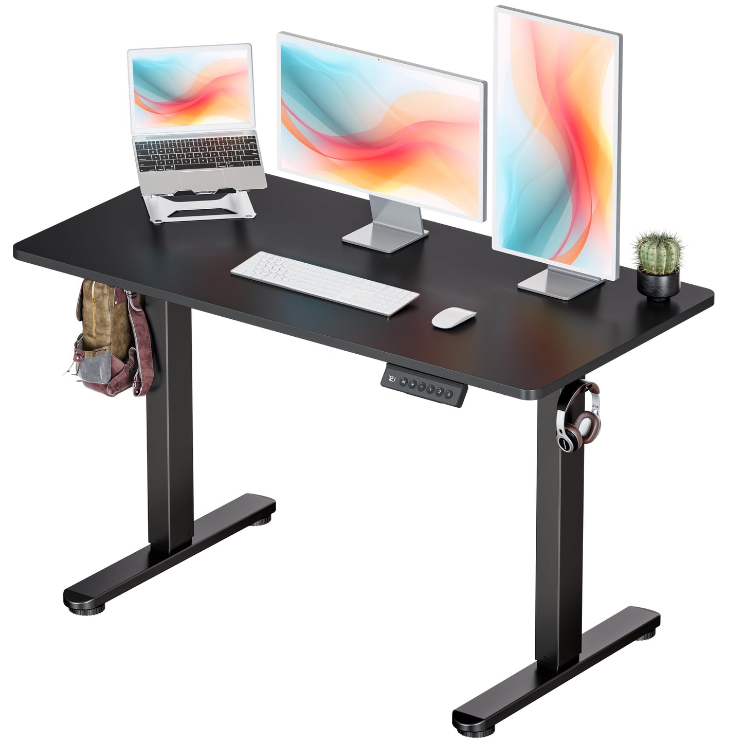 Okin Small Electric Standing Desk, 36" x 24" Whole Piece Height Adjustable Desk, Oak Sit to Stand Computer Workstation with Wheels for Home Office