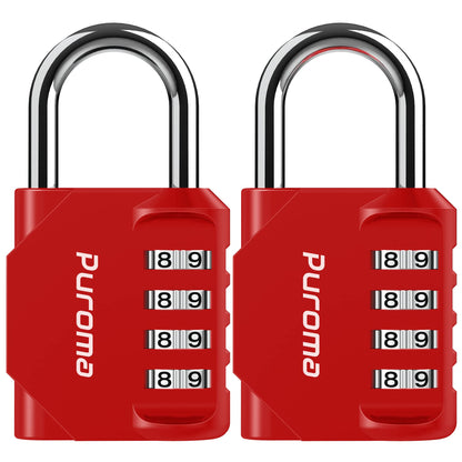 Puroma 2 Pack Combination Lock 4 Digit Padlock for School Gym Locker, Sports Locker, Fence, Toolbox, Case, Hasp Storage (Black & Code Window)