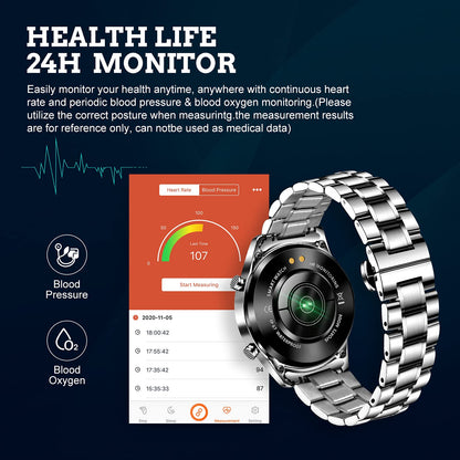 Men Smart Watch for Android iOS, Bluetooth Calls Voice Chat with Heart Rate/Sleep Monitor Fitness Tracker, 1.3" Full Touch Screen IP67 Waterproof Stainless Steel Activity Tracker for Men