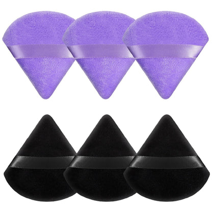Pimoys 6 Pieces Powder Puff, Face Makeup Sponge Soft Velour Triangle Powder Puffs Beauty Sponge for Loose Powder (Black, Pink)