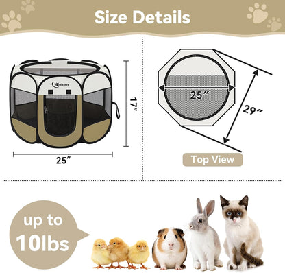 Siedihit Dog Cat Playpen, Puppy Pet Playpen Indoor for Small Dog Crate Tent Cage Outdoor, Portable Pop Up Dogs Enclosure Kennel with Carrying Case for Dogs/Cats/Rabbits(Grey, Small