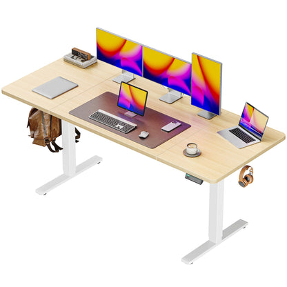 Huuger 55 x 28 Large Electric Standing Desk, Height Adjustable Computer Desk, 27.6" Deep Desktop, Stand up Gaming Office Table with 2 Hooks, 3 Preset Heights, for Home Office, Black