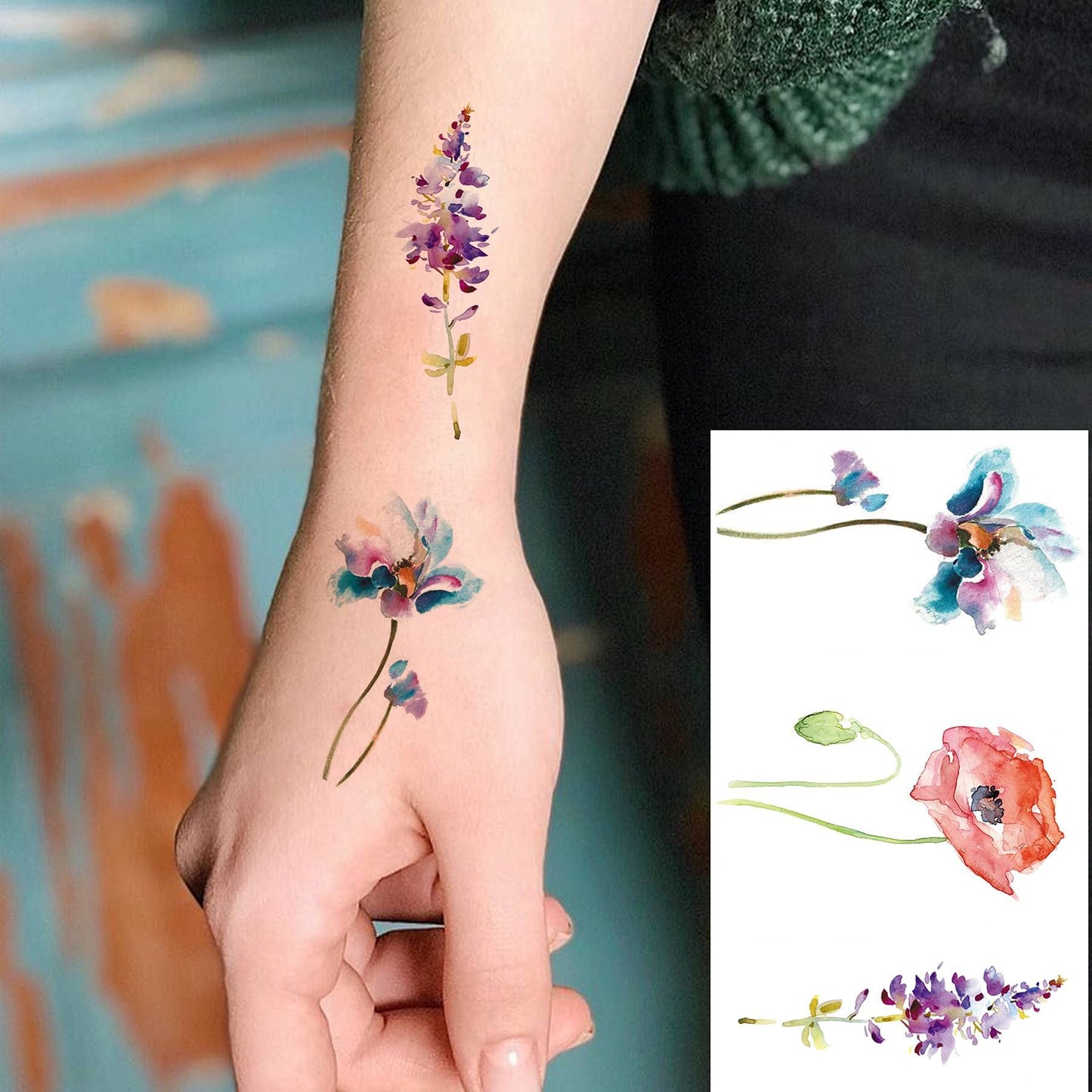 12 Sheets Beautiful Butterfly Flowers Temporary Tattoos For Women Feet Hands Body Art, Realistic Rose Peony Floral Fake Tattoo Sticker For Legs Ankle, Waterproof Lily Dreamcatcher Temp Tatoos Decals