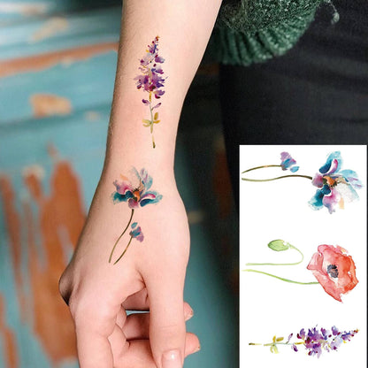 12 Sheets Beautiful Butterfly Flowers Temporary Tattoos For Women Feet Hands Body Art, Realistic Rose Peony Floral Fake Tattoo Sticker For Legs Ankle, Waterproof Lily Dreamcatcher Temp Tatoos Decals