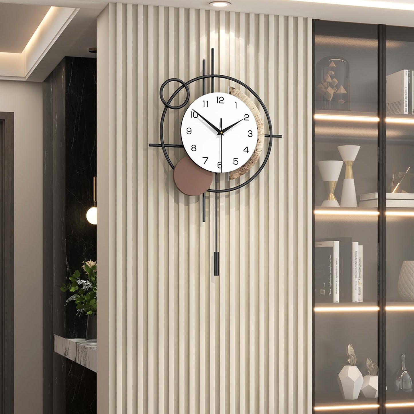 Wall Clock Decorative Large Modern Wall Clock Silent Non-Ticking Battery Operated Gold Unique Pendulum Clock for Living Room,Bedroom,Office,Kitchen,Bathroom,Wall Decor 13.8x21.9in