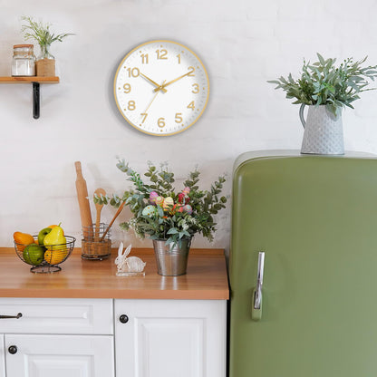 Roymnie Wall Clock Green, Silent Wall Clocks Battery Operated 8 Inch-Modern Non Ticking Analog Clock Decorative for Kitchen Office Bathroom Bedroom(Gold)