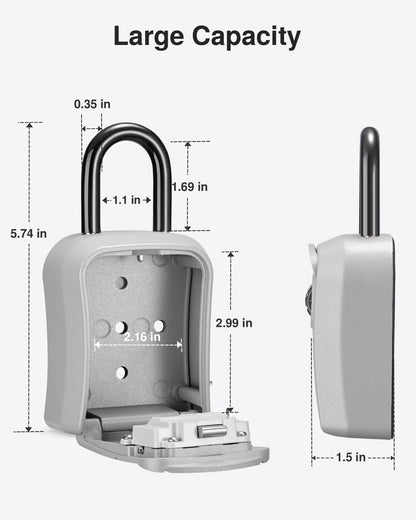 Puroma Key Lock Box, Portable Combination Lockbox Wall-Mounted Key Storage Box for House Keys, Resettable Code Safe Security Lock Box for Home, Office, Apartment Spare Key Storage (1 Pack, Gray)