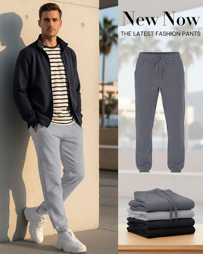 August Alley 4 Pack Mens Athletic Joggers Gym Workout Running Sweatpants Lounge Drawstring Track Sweat Pants with Pockets