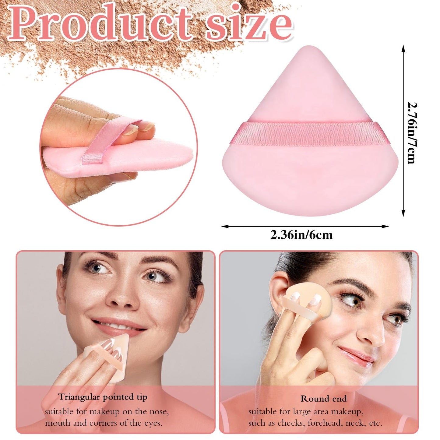 Pimoys 6 Pieces Powder Puff, Face Makeup Sponge Soft Velour Triangle Powder Puffs Beauty Sponge for Loose Powder (Black, Pink)