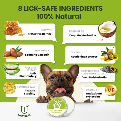 PawSono Lick-Safe Dog Paw & Nose Balm with Coconut Oil | All-Natural Dog Paw Protector Against Hot Pavement & Sand, Great for Dogs who Hate Dog Booties or Shoes (2.1 oz / 60 g)