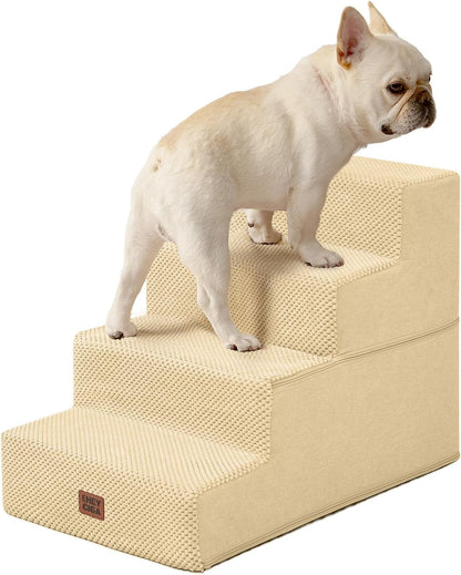 EHEYCIGA Dog Stairs for Small Dogs 13.5" H, 3-Step Dog Steps for Couch Sofa and Chair, Pet Steps for Medium Cats, Non-Slip Balanced Pet Ramp Indoor, Grey