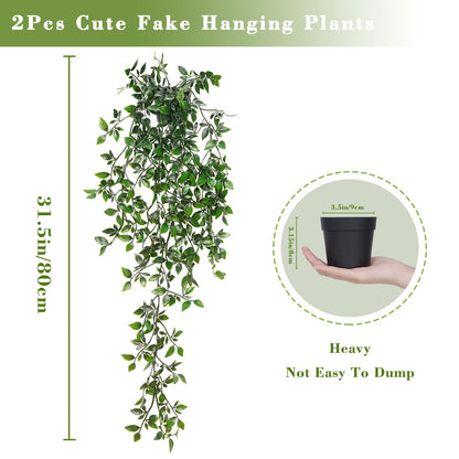 BLEUM CADE Fake Hanging Plants, 2pcs Artificial Pothos Vines Faux Plants Greenery for Wall Home Living Room Office Indoor Outdoor Decor (No Baskets)