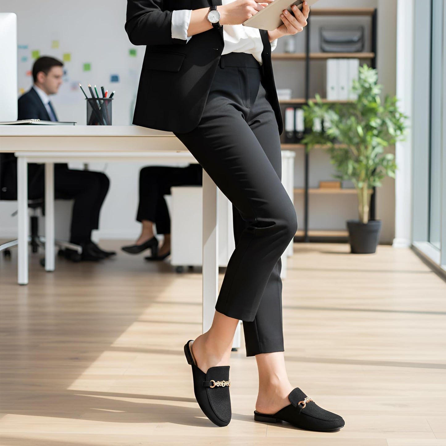 Womens Mules Buckle Flats: Classic Suede Slip On Shoes Dressy Closed Toe Backless Slides Loafers 2026 for Business Work Office Casual