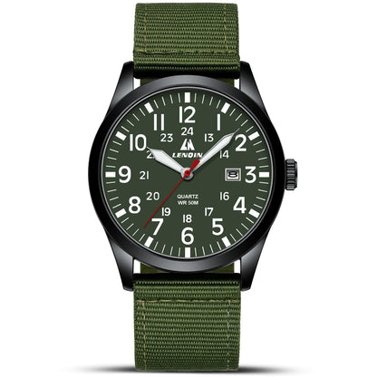 LN LENQIN Mens Watches Unisex Military Sport Nylon Strap Stylish Luminous Fashion Analog Quartz Watch for Men Waterproof Army Tactical Casual Wristwatch