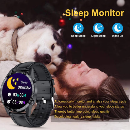 Men Smart Watch for Android iOS, Bluetooth Calls Voice Chat with Heart Rate/Sleep Monitor Fitness Tracker, 1.3" Full Touch Screen IP67 Waterproof Stainless Steel Activity Tracker for Men