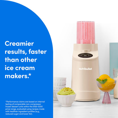 nutribullet Chill Ice Cream Maker, for Gelato, Sorbet, Frozen Yogurt, Smoothie Bowls, Compact Size, (2) Dishwasher Safe 16 oz. Pint Cups with Lids, Black, NBD50100AK