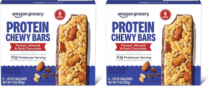 Amazon Brand - Happy Belly Protein Chewy Bars, Peanut, Almond & Dark Chocolate, 5 Count (Pack of 2)