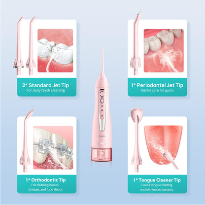 COSLUS ADA Accepted Water Dental Flosser Teeth Pick C20: Portable Cordless Oral Irrigator 300ML Rechargeable Travel Irrigation Cleaner IPX7 Waterproof Electric Flossing Machine, Professional Set Black