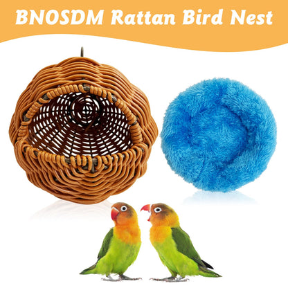 BNOSDM Rattan Bird Nest Parrot Nesting House Parakeet Nesting Soft Lovebird Warm Bed Sleeping for Parrots Bird Cage Accessories for Cockatiels Budgerigars Finches Canaries (Single-Hole Style)