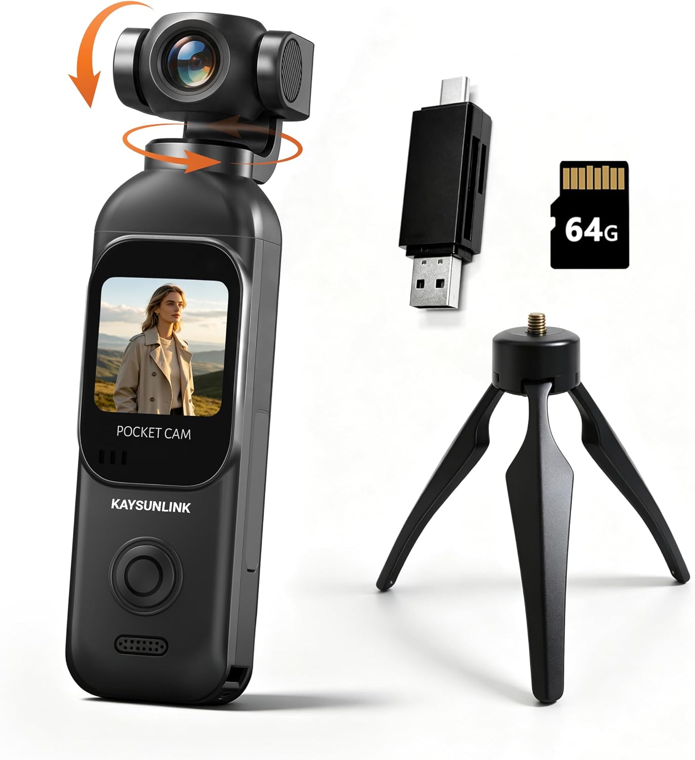 Kaysunlink 1080P Vlogging Camera with 270°Rotatable Lens, Handheld POV Pocket Camera with Touch Screen & WIFI, 5 Hours Power, One-button Recording Camcorder with 64GB Card for Daily Use, Travel, Black