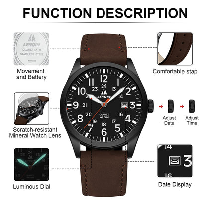 LN LENQIN Mens Watches Unisex Military Sport Nylon Strap Stylish Luminous Fashion Analog Quartz Watch for Men Waterproof Army Tactical Casual Wristwatch