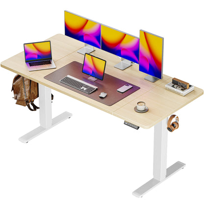 Huuger 55 x 28 Large Electric Standing Desk, Height Adjustable Computer Desk, 27.6" Deep Desktop, Stand up Gaming Office Table with 2 Hooks, 3 Preset Heights, for Home Office, Black