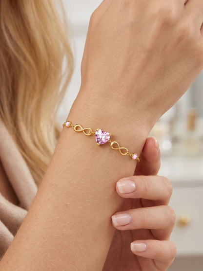 14K Gold Infinity Birthstone Bracelets for Women, Infinity Love Heart Birthstone Link Bracelets for Women, 14K Gold Plated Jewelry Birthday Gifts for Wife Girlfriend Mom, 7+2 Inch