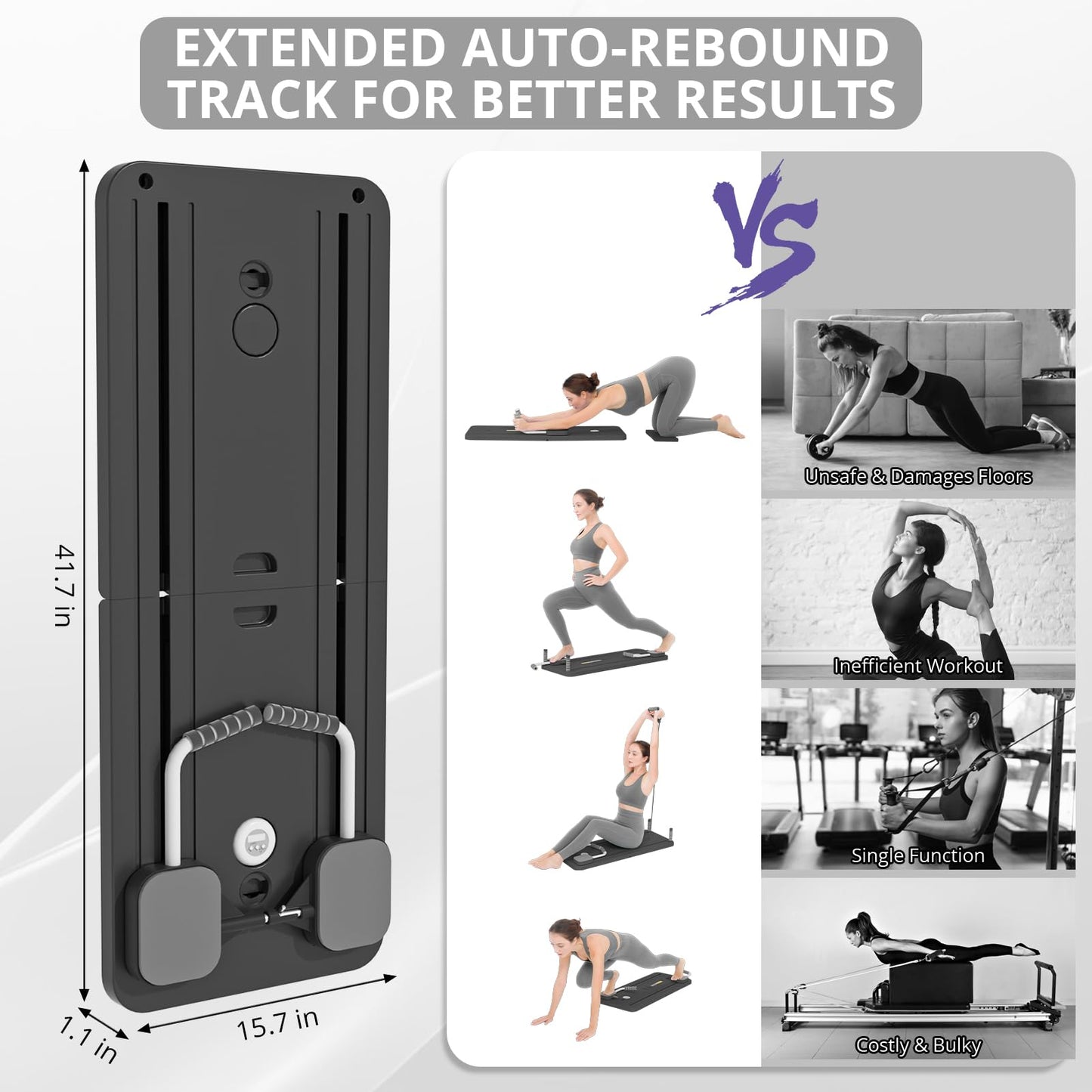 JANUA Pilates Board - Pilates Reformer Set, Multi-Purpose Foldable Pilates Reformer Board for Home, 5 in 1 Pilates Sliding Board