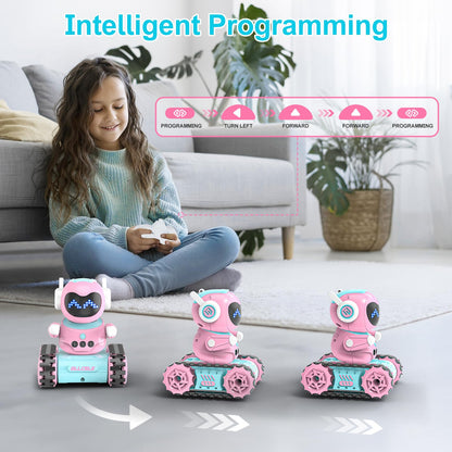 ALLCELE Girls Robot Toy, Rechargeable RC Robot for Kids, Remote Control Toy with Music and LED Eyes, Gift for Children Age 3 Years and Up - Pink