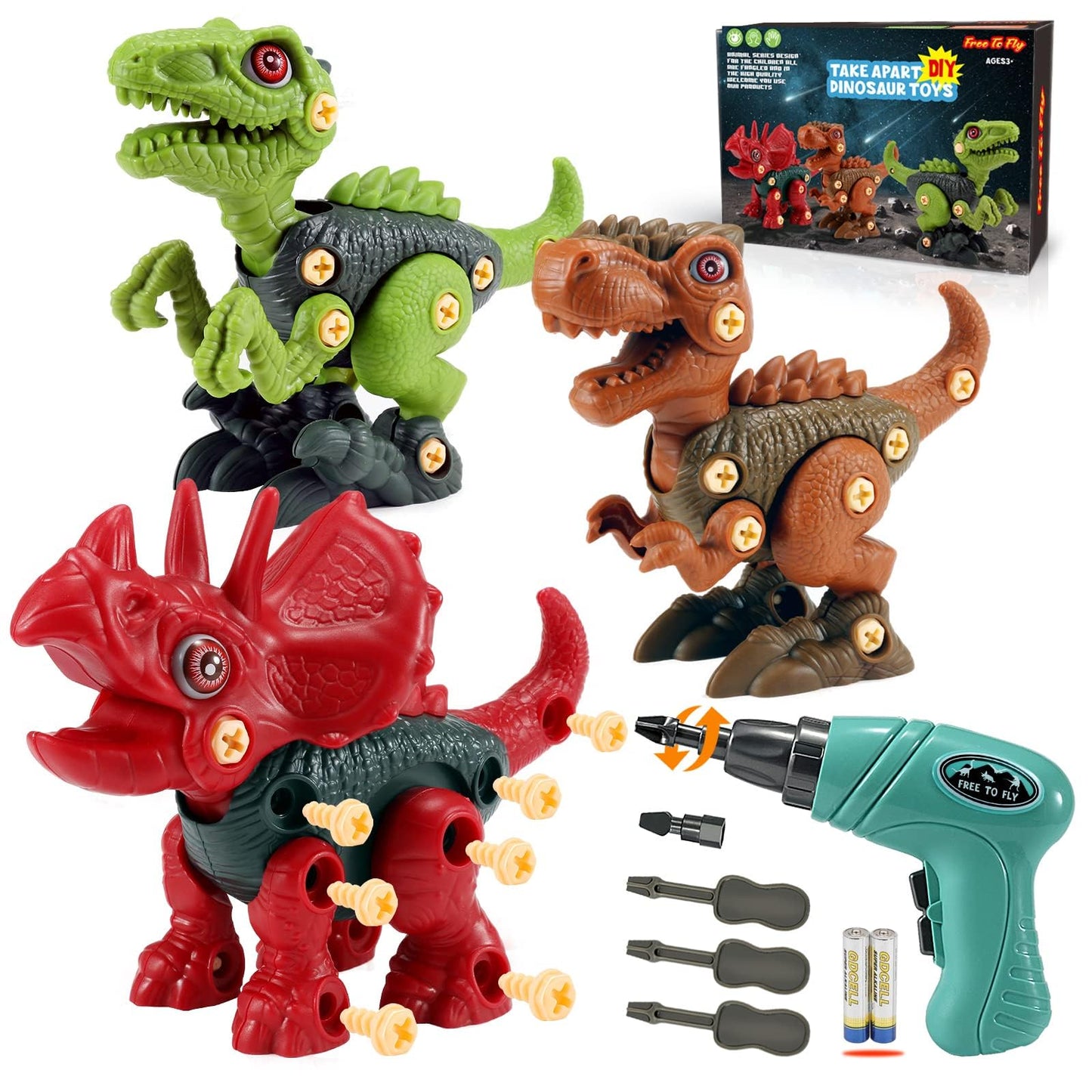 Dinosaur STEM Toys for Kids 3-5, Take Apart Dinosaur Toys with Electric Drill, Educational Building Toy & Construction Set, DIY Christmas Birthday Gifts for 3 4 5 6 7 8 Years Old Boys and Girls