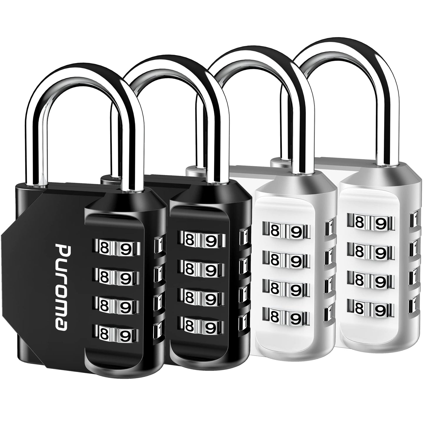 Puroma 2 Pack Combination Lock 4 Digit Padlock for School Gym Locker, Sports Locker, Fence, Toolbox, Case, Hasp Storage (Black & Code Window)